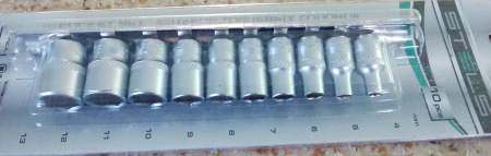 Набор торцевых головок 1/4", 6-ти гр., CrV, 10шт., 4-13мм // Stels 13602