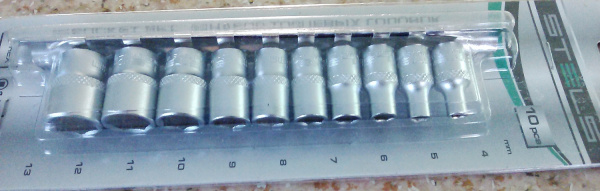 Набор торцевых головок 1/4", 6-ти гр., CrV, 10шт., 4-13мм // Stels 13602
