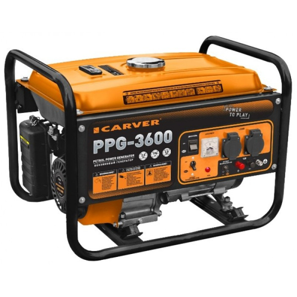 Генератор бенз.  CARVER PPG- 3600 (LT-168F-1, 2,5/2,8кВт, 220В, бак 15л, обмотка медь)