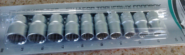 Набор торцевых головок 1/2", 12-ти гр., CrV, 10шт., 10-22мм // Stels 13638